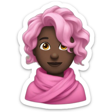 Esta imagen es un dibujo de un personaje con el pelo puntiagudo y una bufanda. El personaje tiene una bufanda rosa alrededor del cuello. El personaje tiene el pelo puntiagudo que es negro sticker