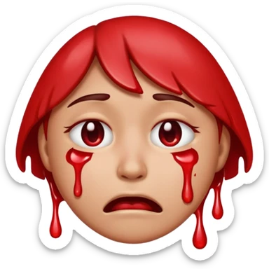 crying face emoji with blood tears instead of water, apple style sticker
