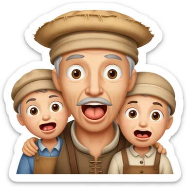 hungry peasants family photorealistic with open mounthes sticker