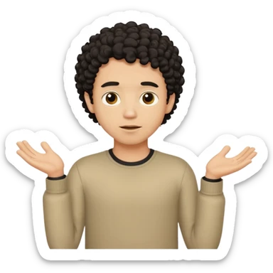 a guy shrugging his shoulders with a black little bit curly hair sticker