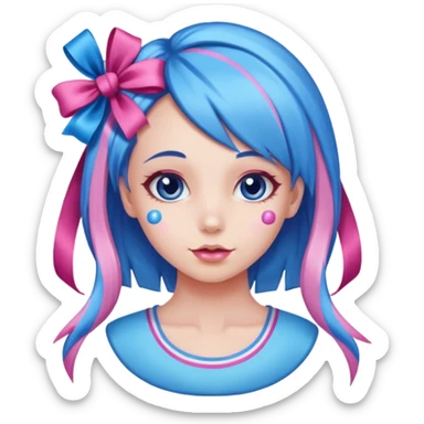 candy girl from candyland very long blue pink mixed candy hair with ribbon and no tattoo sticker