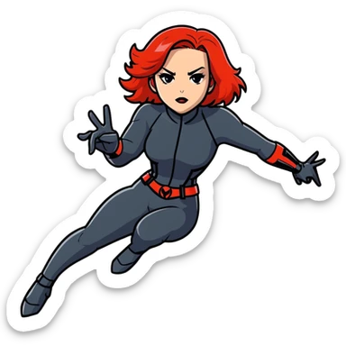Black Widow superhero from Avengers in action pose, red hair, black suit sticker