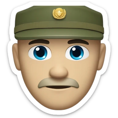 Bald white angry furious serious military man with khaki israel defense forces uniform and cyan beret sticker