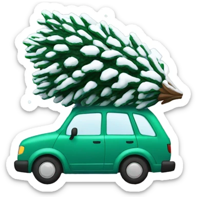 Winter car carrying a flocked Christmas tree sticker