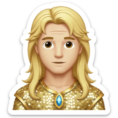 Adonis, God of Beauty with long golden blonde hair, cream sequin outfit sticker