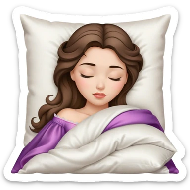 sleeping beauty brunette with highlights white girl with a silk pillow sticker