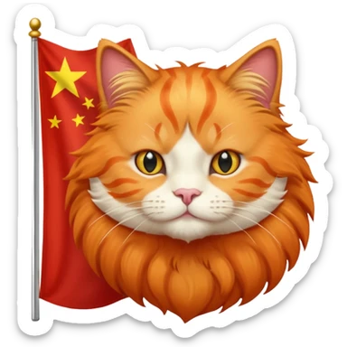 Orange Cat With the Flag of China in the backgorund sticker