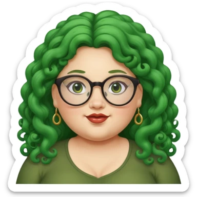 glassess and green curly long haired fat girl earrings sticker