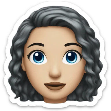 a beautiful women with wavey black hair and blue eye sticker