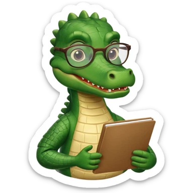 A cartoon alligator with a clipboard and glasses sticker