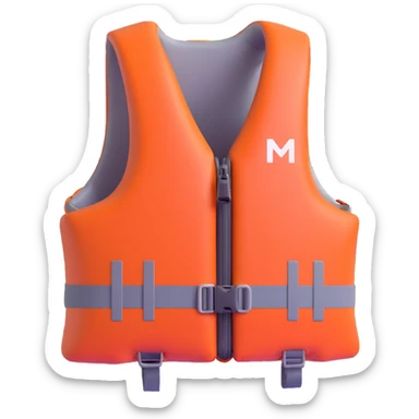 A life jacket in a 3D cartoon style on a white background, 3D rendering, high resolution, bright colors, with a perspective composition, high saturation, prominent details, a floating effect, and a lively atmosphere. sticker