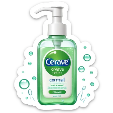 `CeraVe-shaped white rectangular pump bottle with soft green label CeraVe” stripe. Surrounded by floating water bubbles, glowing light particles, and a gentle green mist. Feels like a calm hydration spell in a bottle. Clean, glossy, emoji-style.`magical
 sticker