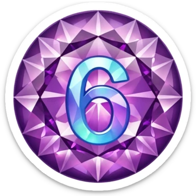 A round icon for a paid subscription of purple diamonds with the number 6 sticker