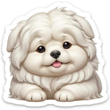 Cinematic Meme-Worthy Chubby Sleeping Wavy-Haired Maltese dog Portrait Emoji, Head resting peacefully with a contented smile, featuring a delightfully chubby build and a luxuriously soft, wavy-haired white coat, eyes shut in a serene nap, Simplified yet hilariously adorable features, highly detailed, glowing with a soft, drowsy light, high shine, relaxed and utterly lovable, stylized with an air of playful laziness, bright and endearing, soft glowing outline, capturing the essence of a comically sleepy companion, so meme-worthy it feels like it could instantly become the next viral sensation of adorable slumber! sticker