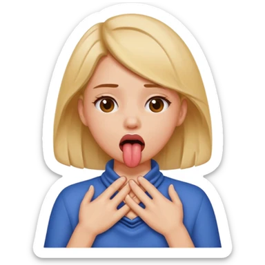 Girl with hands around her neck, choking herself with her tongue out sticker