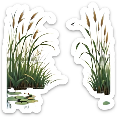 Cinematic Realistic Wetlands Emoji in a wooden frame, Peaceful and serene, with tall grasses swaying in the breeze and soft, muddy waters reflecting the sky above. Small birds and insects flit among the reeds while lily pads float lazily across the surface, punctuated by the occasional croak of a frog or splash of a fish. Soft glowing outline, capturing the essence of a calm, tranquil wetland brimming with life and natural beauty. sticker