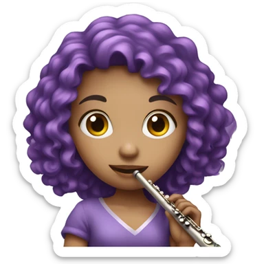 Pale Girl with purple curly hair playing flute sticker