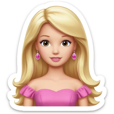 barbie, long blonde hair, pink dress sticker