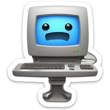 Anthropomorphic computer with a face, arms and legs doing something random sticker