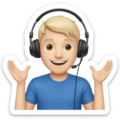 Male, excited, wearing headphone having mic, t-shirt  sticker