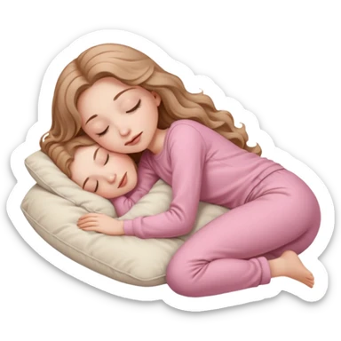 girl with pale skin and long wavy light brown hair in light pink clothes sleeping on a pillow sticker