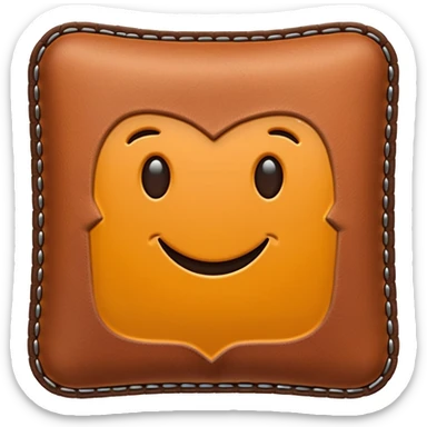Apple-style 3D emoji of a flat rectangular piece of leather fabric, with stitched edges, soft texture but slightly shiny, representing industrial leather as material. sticker