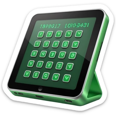 generate an electronic cryptographic device. let the code be written in green on his screen. 4 different versions. do it as efficiently as possible. sticker