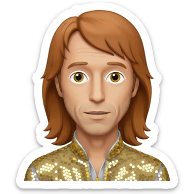 Robin Gibb from Bee Gees with light grey sequin outfit, long auburn hair sticker