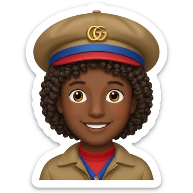 Menino Moreno com cabelo cacheado de boné da gucci  sticker