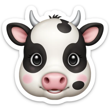 simple kawaii cow face, very simple dot eyes, vey big pupils sticker