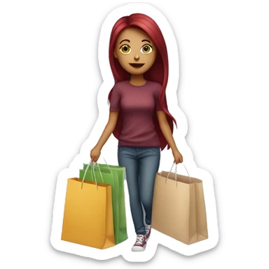 Long Burgundy haired girl, shopaholic, carrying a lot of shopping bags sticker