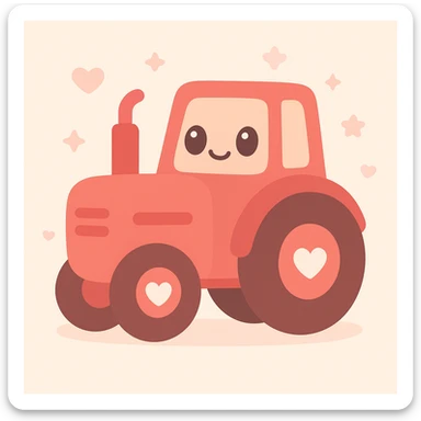 red tractor with white heart emojis on the wheels, charming and friendly sticker