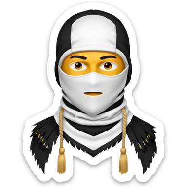 Deconstructed off-white balaclava with frayed layers, rope tassels, subtle embroidery. Studio photo, white bg, soft light. Streetwear luxury style.
 sticker