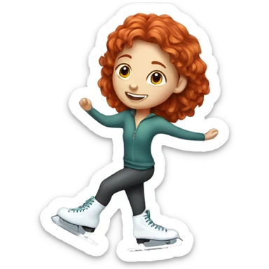 Red-haired girl with freckles ice skating  sticker
