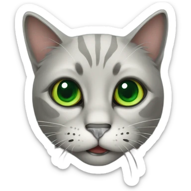 A dark cat with green eyes looking confused and meowing sticker