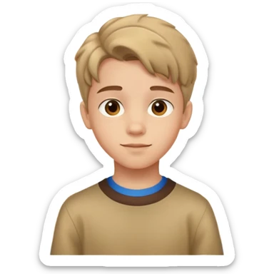 14-year-old boy with light skin, brown curtain hairstyle parted in the middle, warm friendly expression sticker