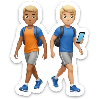 two boys walking, wearing gym clothes, full body sticker