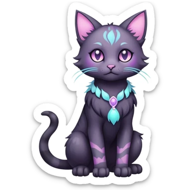 Kawaii dark edgy fantasy pastel ethereal feline fursona animal creature full body sticker