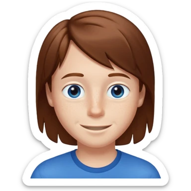 Boy standing with brown straight hair blue eyes and freckles sticker