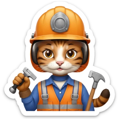 cat, handyman Outfit, wearing a Helmet sticker