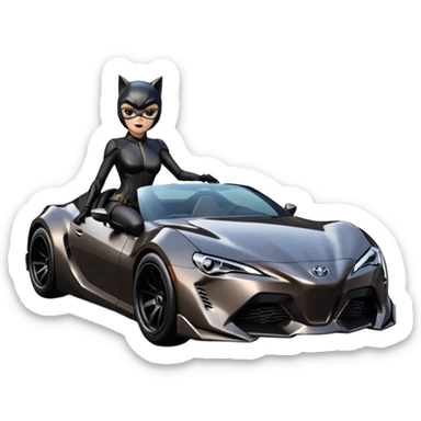  Catwoman’s aerodynamic opulent dark futuristic concept loosely based on 2013 Toyota 86 (flat long straight faceted mechanical body) lightweight stealthy street hot rod drifter  sticker