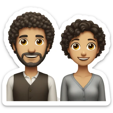 Tall Spanish man with curly short hair and a short Spanish girl with with dark curly hair and dark brown eyes smiling  sticker
