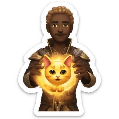 A sun warlock who is holding a kitten sticker