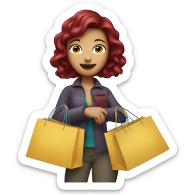 Burgundy haired girl, shopaholic, carrying a lot of shopping bags sticker