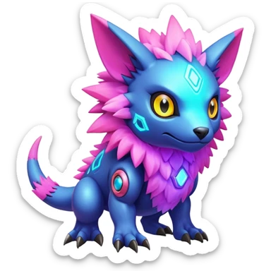  exotic futuristic warm-colored modern colorful neon-colored cyber-Fakémon-Digimon-Trico-creature sticker