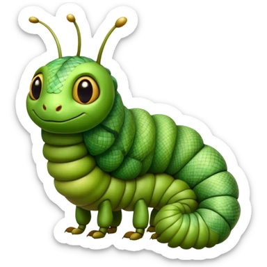 Cinematic Realistic Noble Caterpillar Portrait Emoji, Poised and serene, with a slender, segmented body covered in vivid, detailed green scales accented by subtle natural patterns, and a tiny, focused face with delicate, inquisitive eyes, rendered with lifelike texture and soft natural lighting, high shine, intelligent and delicate, styled with an air of woodland elegance, focused and attentive, soft glowing outline, capturing the essence of a watchful and confident looper caterpillar that appears ready to inch gracefully out of the screen with natural authority! sticker