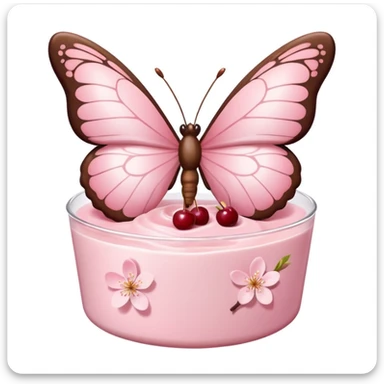 sakura pudding shaped like a butterfly with cherry blossom garnish sticker
