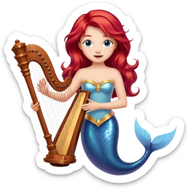 Singing Mermaid – Holding harp, red hair sticker