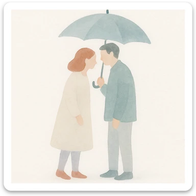a couple sharing an umbrella, watercolor style sticker