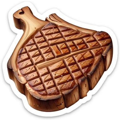 Cinematic thick-cut t-bone steak, perfectly seared with grill marks, a grilled center, rich and savory, warm glow, sizzling and mouthwatering, highly detailed and appetizing. sticker